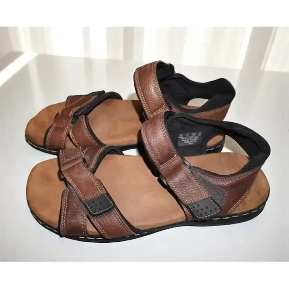 Dr. Scholl’s Brown Leather Comfort Sandals Men’s Size 12 Adjustable Outdoor
